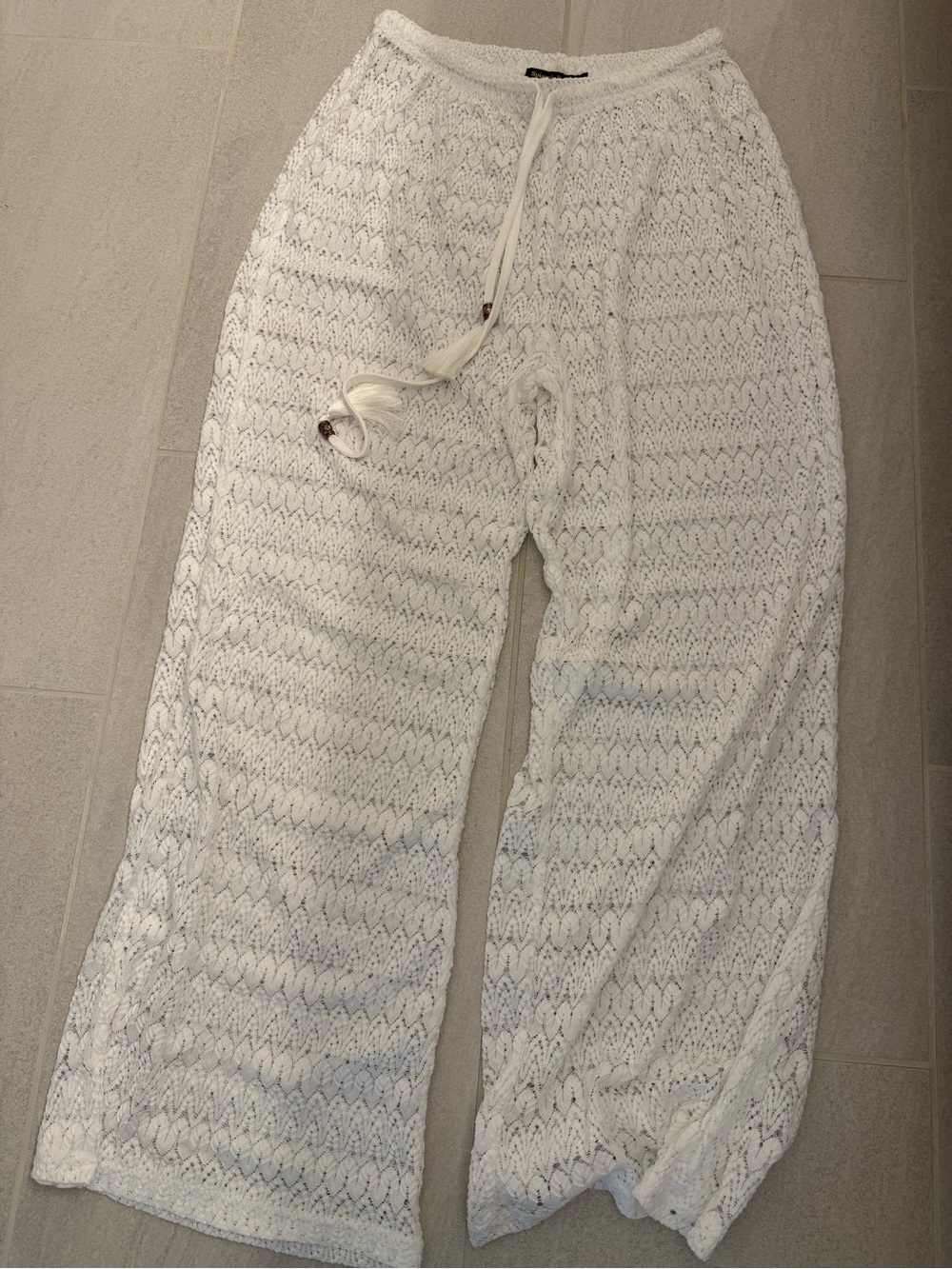 Women’s White Crochet Swim Coverup Pants
